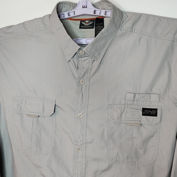 Harley Davidson Vented Rear Long Sleeve Shirt Roll Up Tabs Relaxed Fit 2XL - Picture 3 of 8